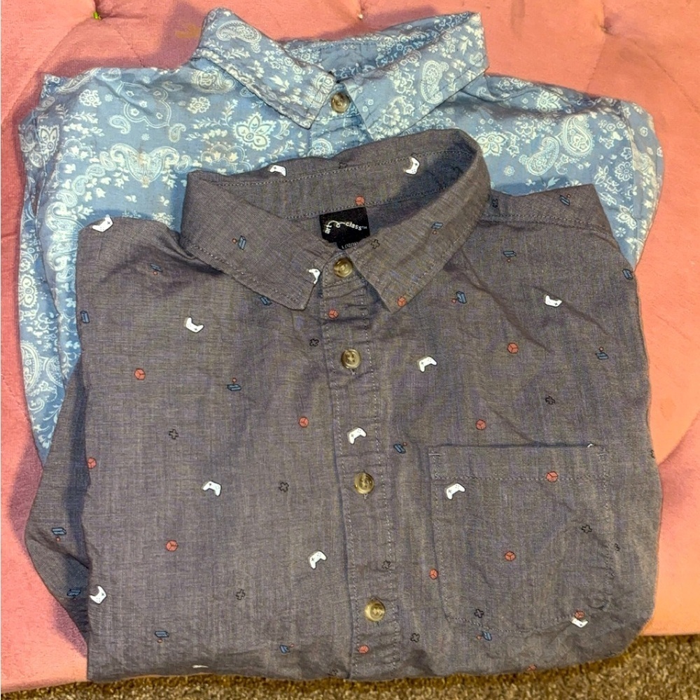 2 Boys Button Down Shirts Sz. 12 EUC